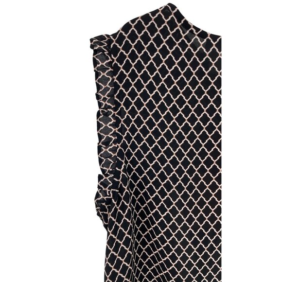 Liz Claiborne Black White Diamond Pattern w/ Bold Red Floral Print Womens Size L - Picture 7 of 9